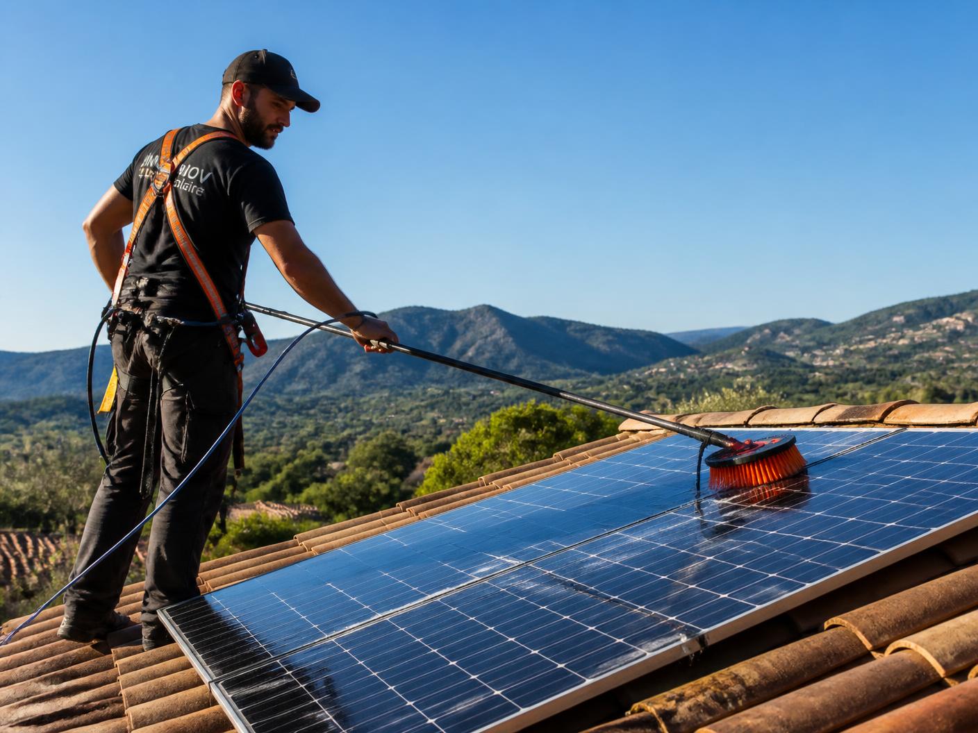 Nettoyage de panneaux solaires à la brosse rotative et à l'eau pure
